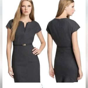 Ted Baker Wool Sheath Gray Dress Knee Length V-Neck Short Sleeve Size 1